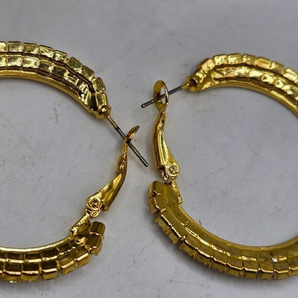 "5/$25" Gold Tone Pave Rhinestone Bling Hoop Earrings - Picture 4 of 7